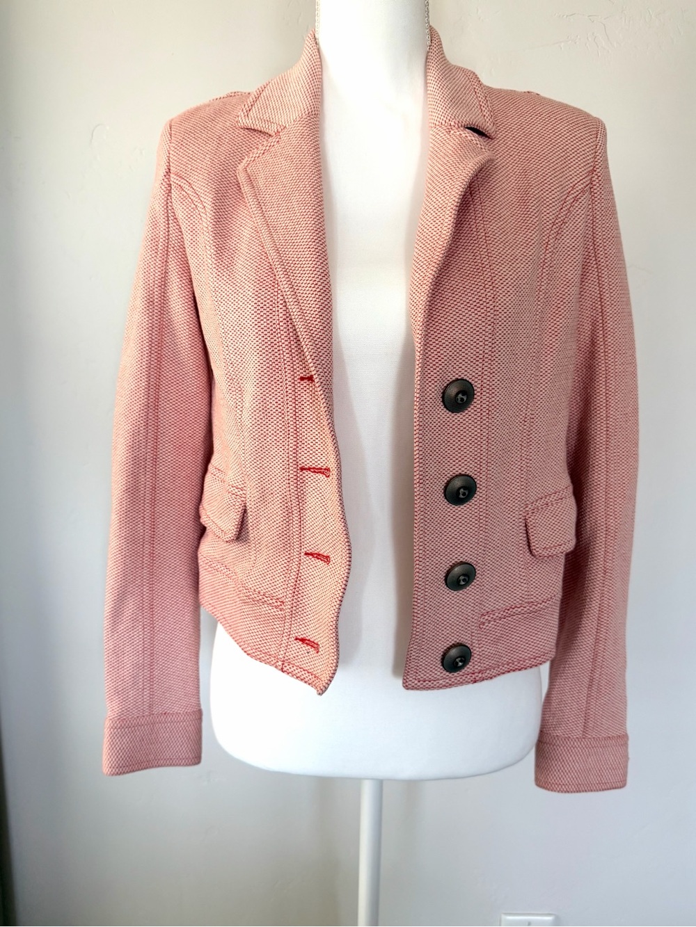 CAbi Blush Pink Textured Cropped Blazer